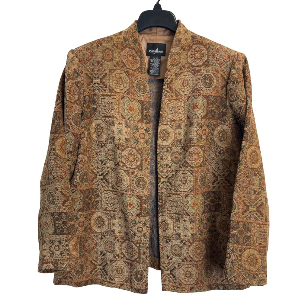 Positive Attitude Women 14 Tapestry Blazer Geometric Medallion Open Front Jacket
